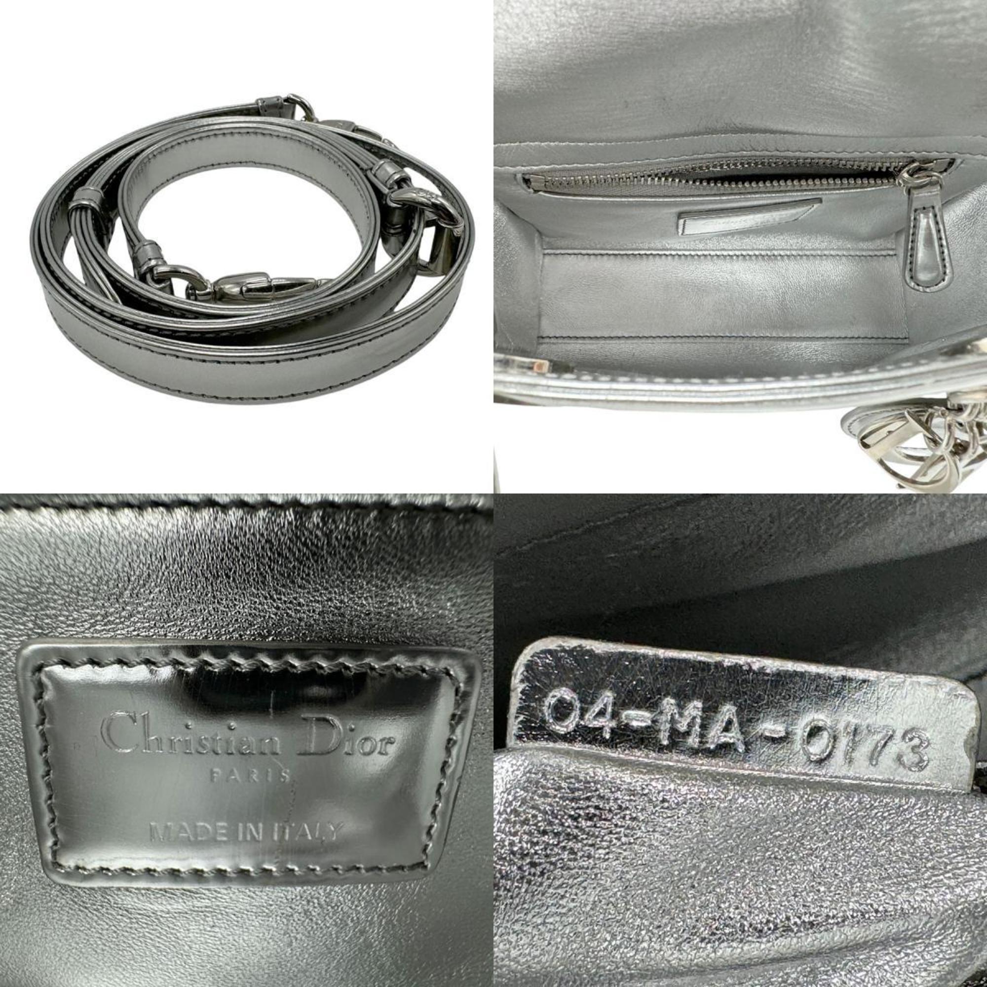 Christian Dior Shoulder Bag Handbag Lady Leather Silver Women's n0345