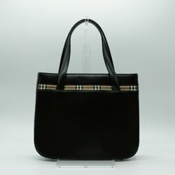 Burberry Handbag Nova Check Leather Canvas Black Silver Women's PD341