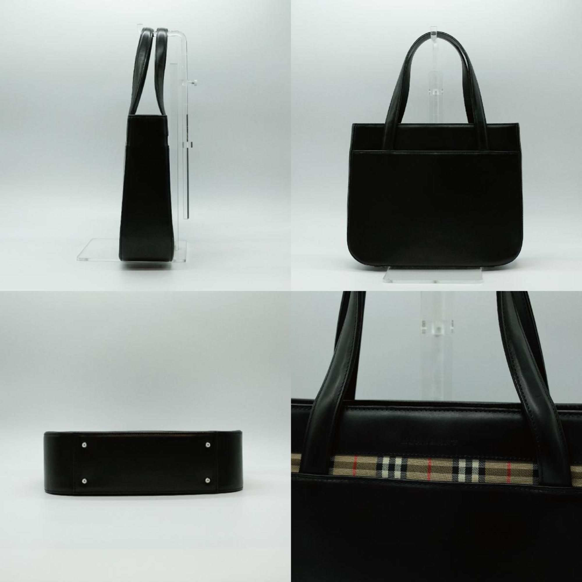 Burberry Handbag Nova Check Leather Canvas Black Silver Women's PD341