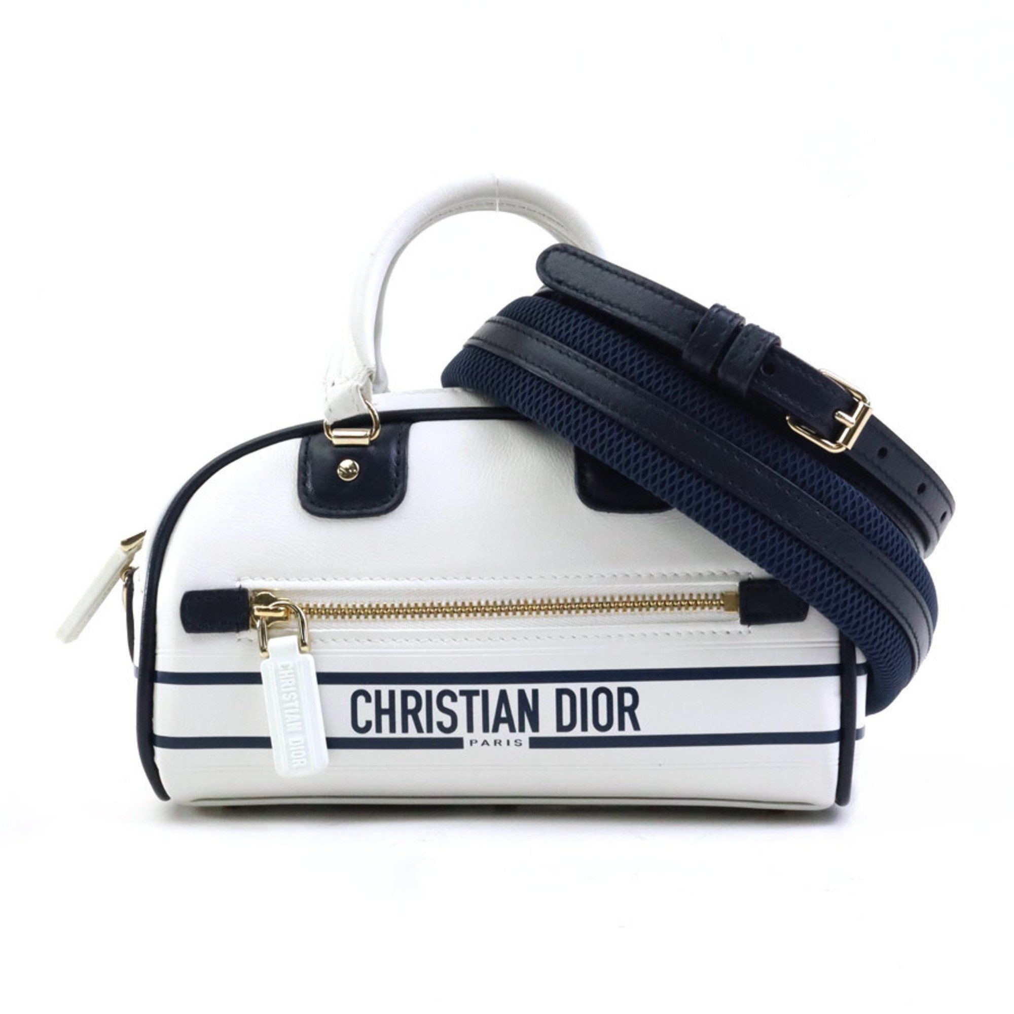 Christian Dior Shoulder Bag Vibe Small Leather White x Navy Women's 99960k