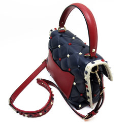 Valentino Garavani Handbag Shoulder Bag Leather Navy Dark Red Off-White Women's w0706g