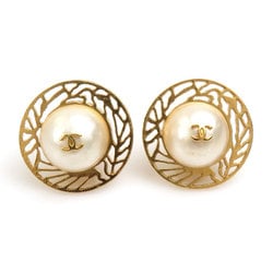 CHANEL Earrings Coco Mark Metal Faux Pearl Gold Off-White Women's e59149g