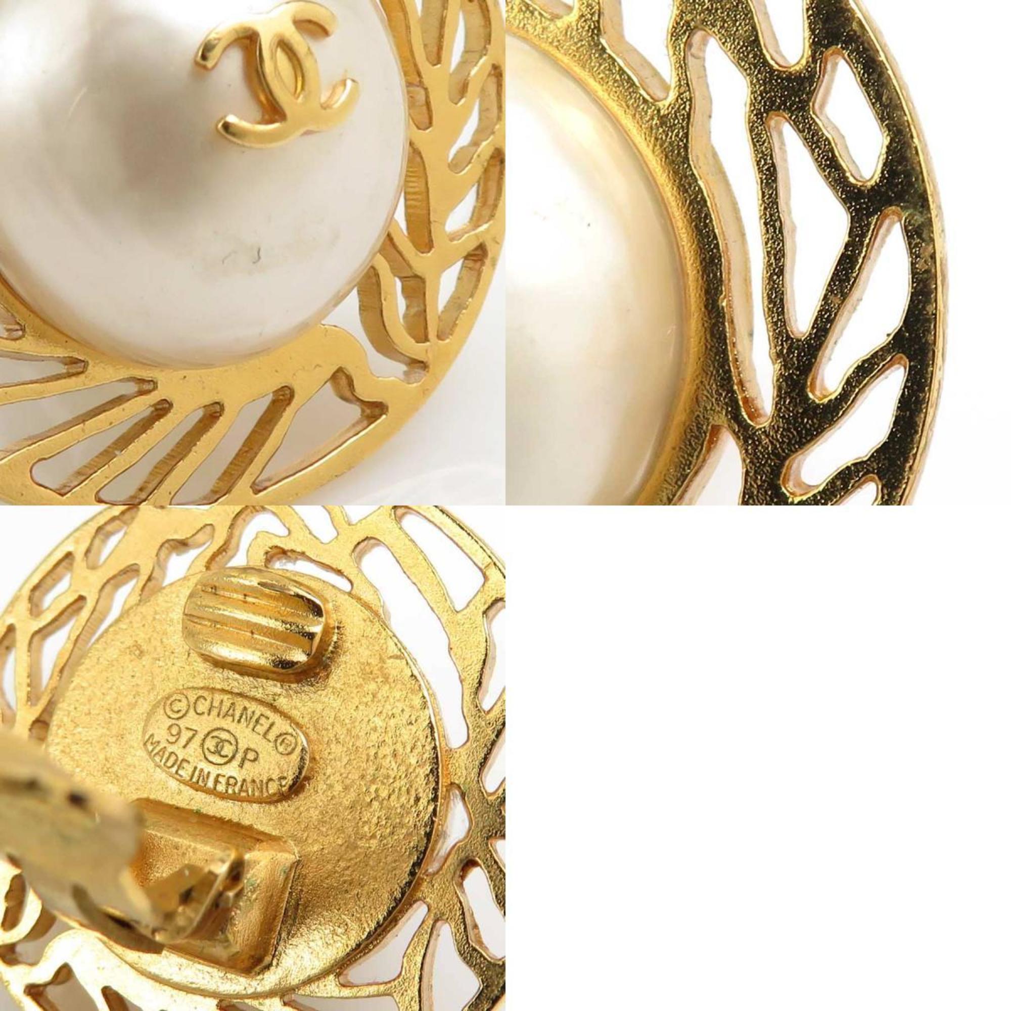 CHANEL Earrings Coco Mark Metal Faux Pearl Gold Off-White Women's e59149g