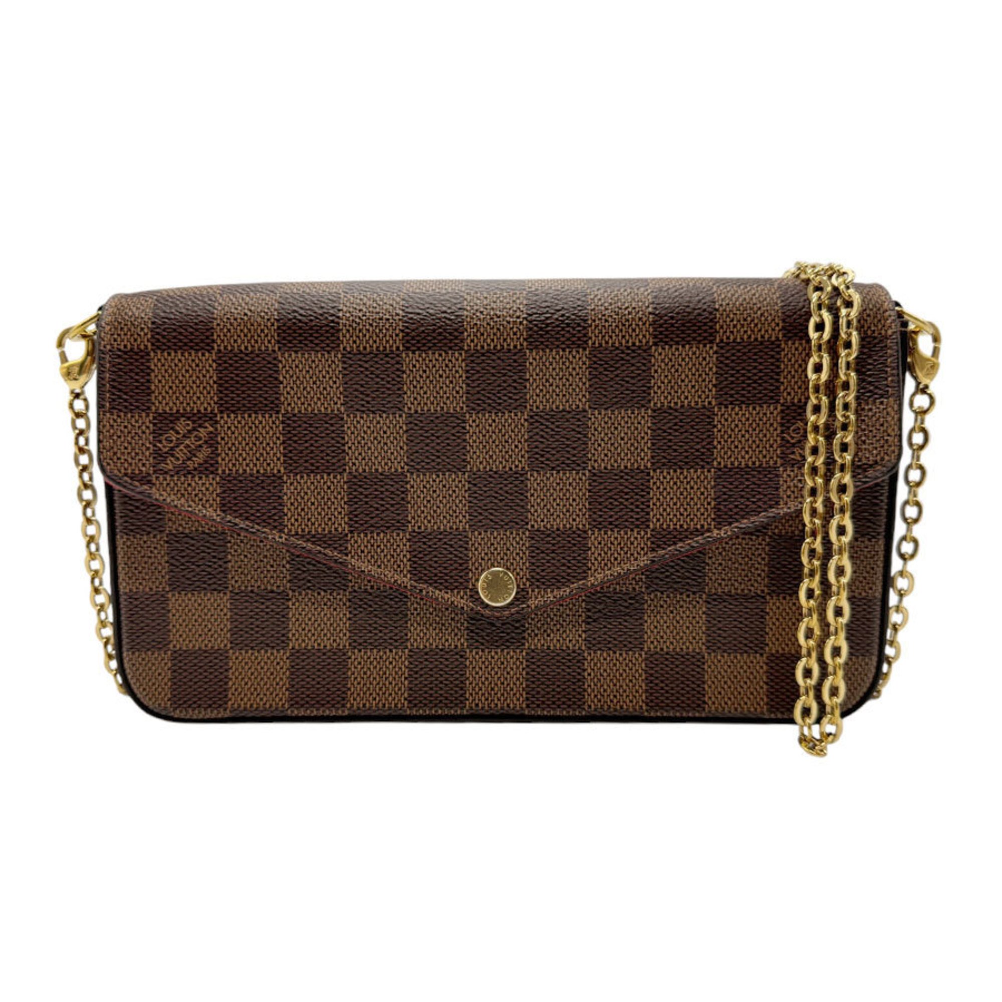 Louis Vuitton LOUIS VUITTON Shoulder Bag Chain Wallet Clutch Damier Pochette Felicie Canvas Ebene Women's N63032 z2333