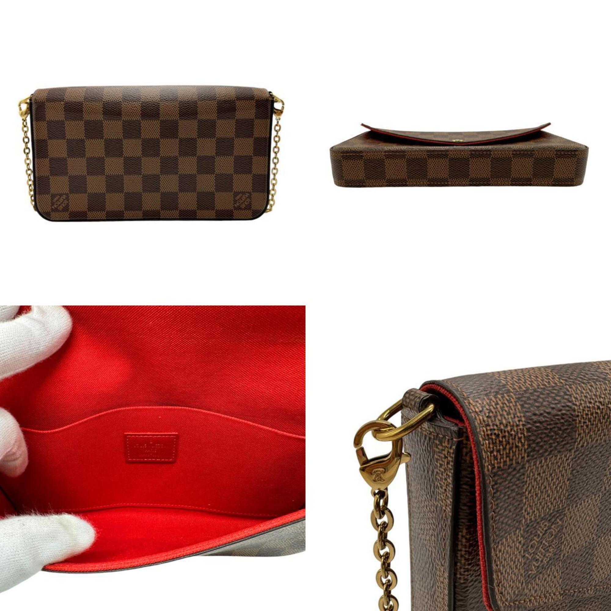 Louis Vuitton LOUIS VUITTON Shoulder Bag Chain Wallet Clutch Damier Pochette Felicie Canvas Ebene Women's N63032 z2333