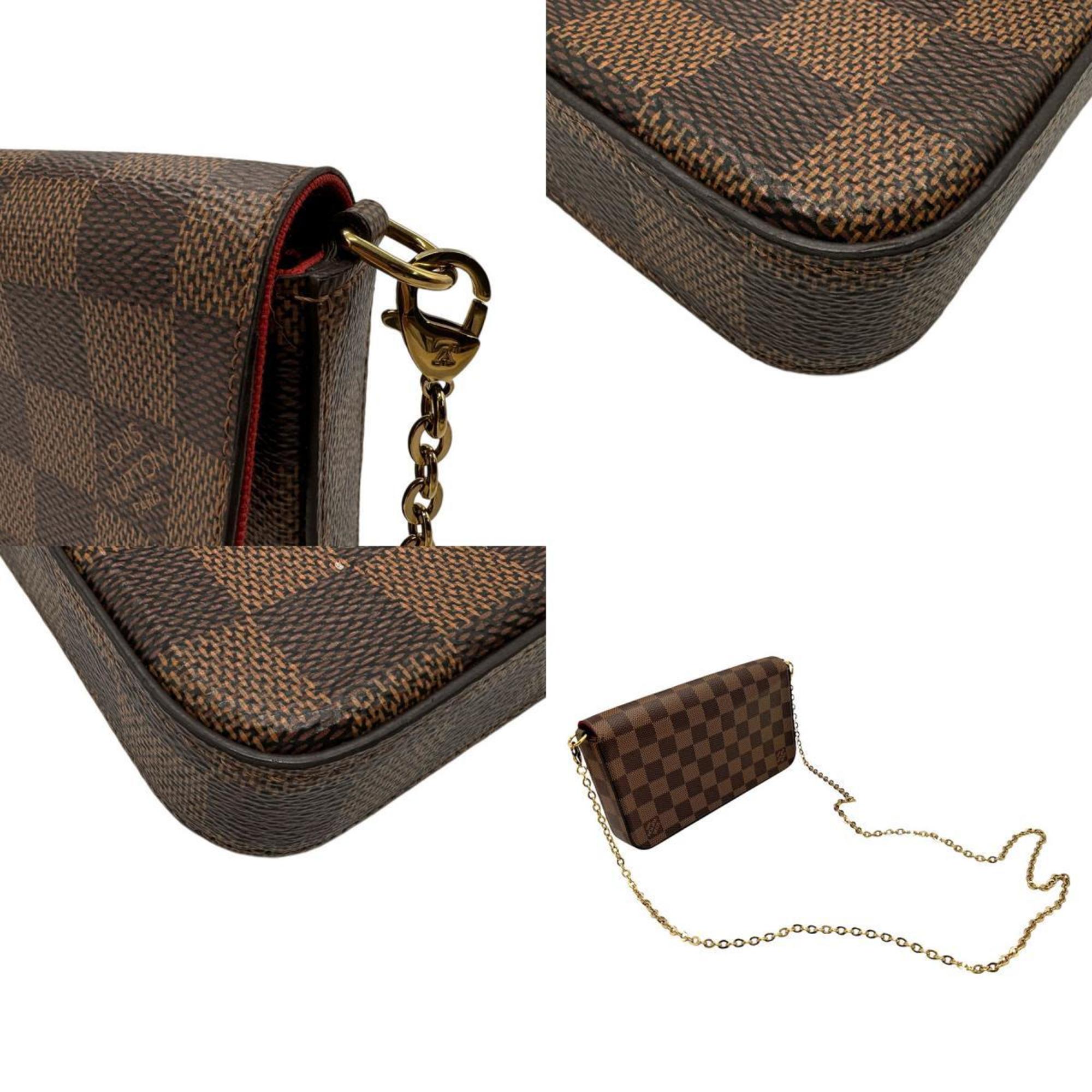 Louis Vuitton LOUIS VUITTON Shoulder Bag Chain Wallet Clutch Damier Pochette Felicie Canvas Ebene Women's N63032 z2333