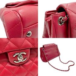 CHANEL Shoulder Bag Lambskin Red Silver Women's n0339