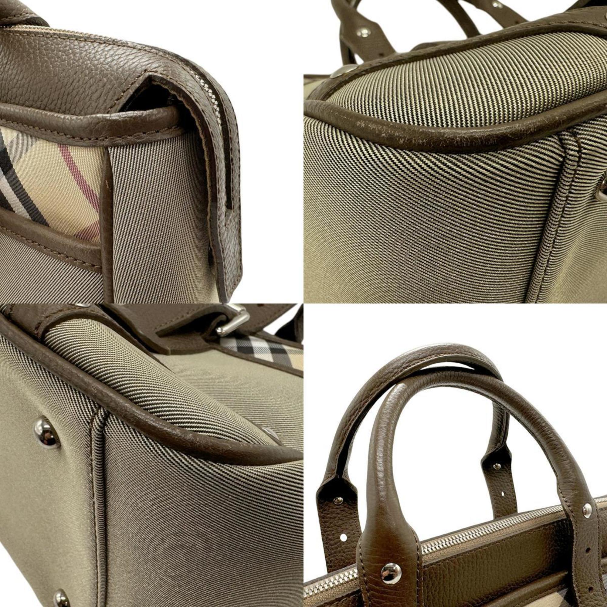 Burberry handbag nylon leather brown ladies z2289