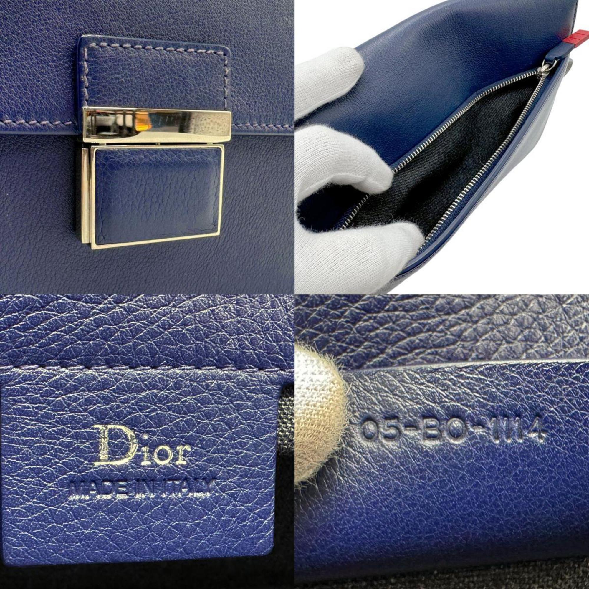 Christian Dior Dior clutch bag leather navy silver men's n0379