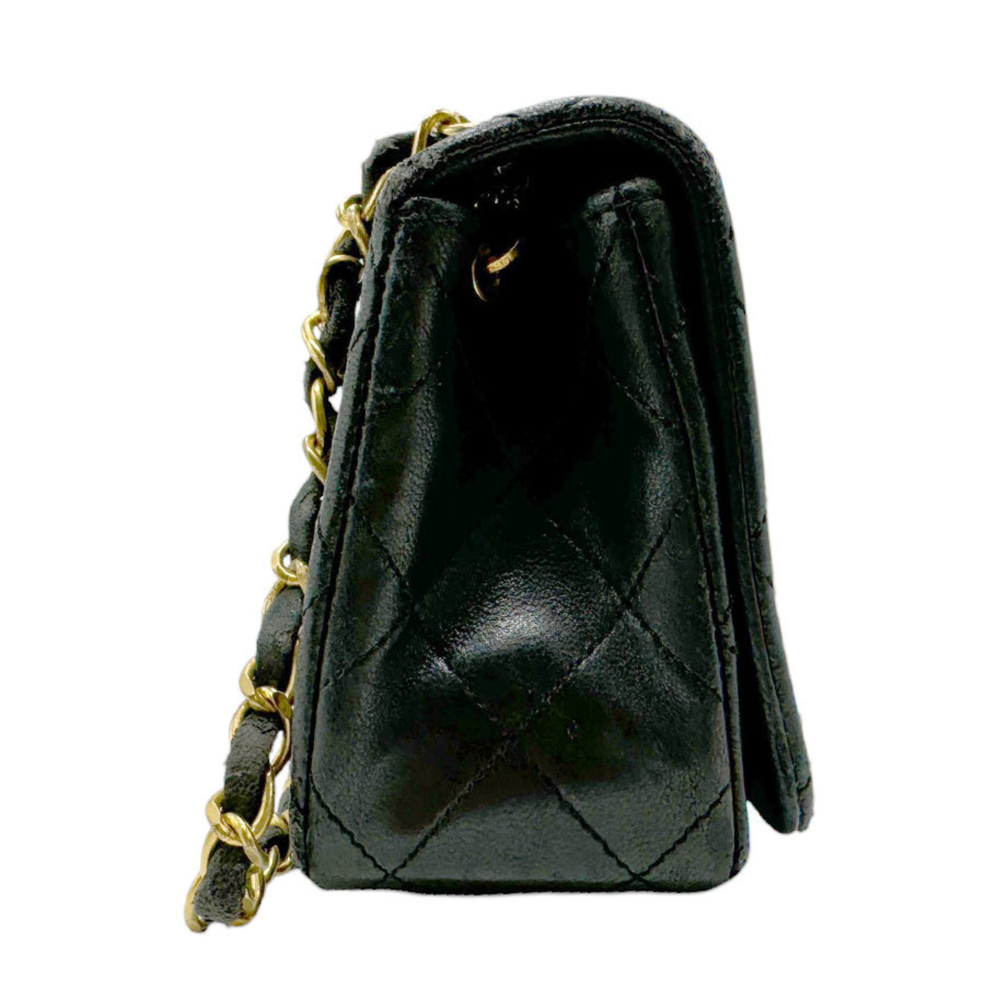 CHANEL Shoulder Bag Lambskin Black Gold Women's n0347