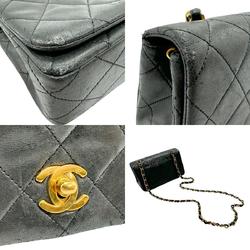 CHANEL Shoulder Bag Lambskin Black Gold Women's n0347