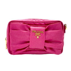 PRADA Shoulder Bag Ribbon Nylon Leather Pink Magenta Gold Women's z2297