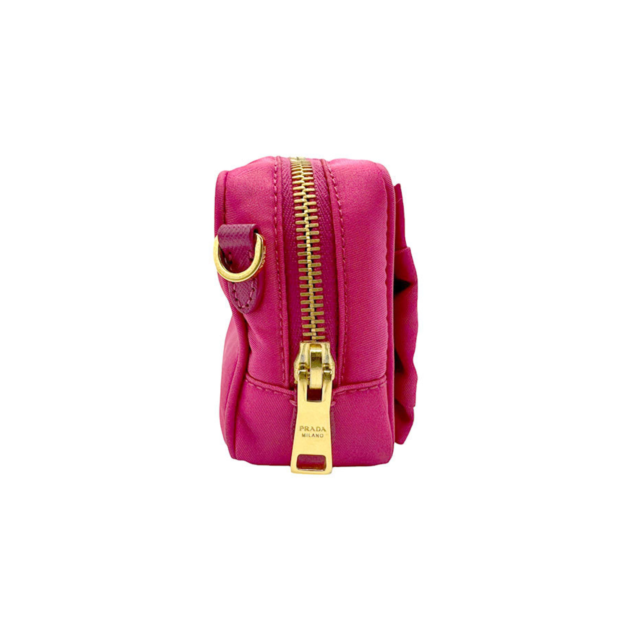 PRADA Shoulder Bag Ribbon Nylon Leather Pink Magenta Gold Women's z2297