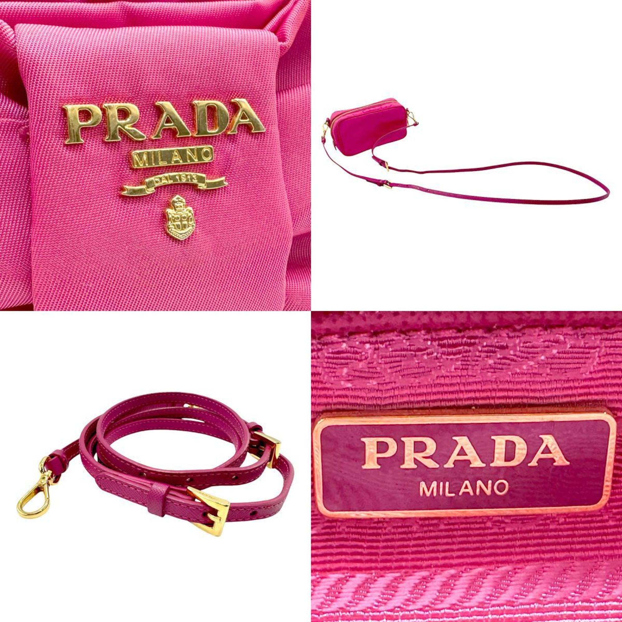 PRADA Shoulder Bag Ribbon Nylon Leather Pink Magenta Gold Women's z2297