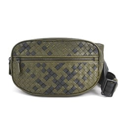 BOTTEGA VENETA Body Bag Waist Intrecciato Leather Khaki Black Men's e59137i