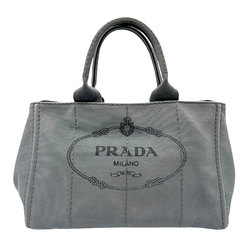 PRADA handbag shoulder bag canapa canvas grey ladies n0378