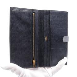 Hermes HERMES Bearn Soufflet Bi-fold Long Wallet Chevre Women's Navy