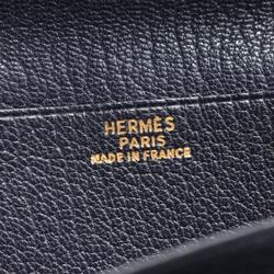 Hermes HERMES Bearn Soufflet Bi-fold Long Wallet Chevre Women's Navy