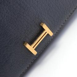 Hermes HERMES Bearn Soufflet Bi-fold Long Wallet Chevre Women's Navy