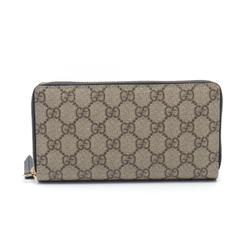 GUCCI GG Supreme Round Long Wallet Coated Canvas Leather Women's Beige Brown 410102