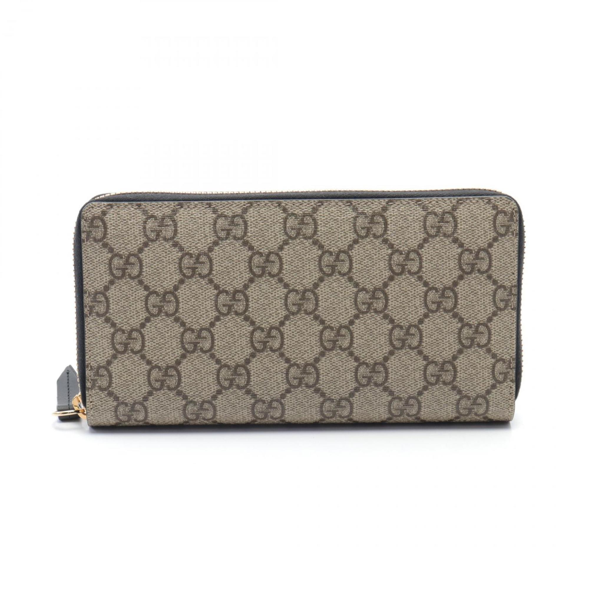 GUCCI GG Supreme Round Long Wallet Coated Canvas Leather Women's Beige Brown 410102