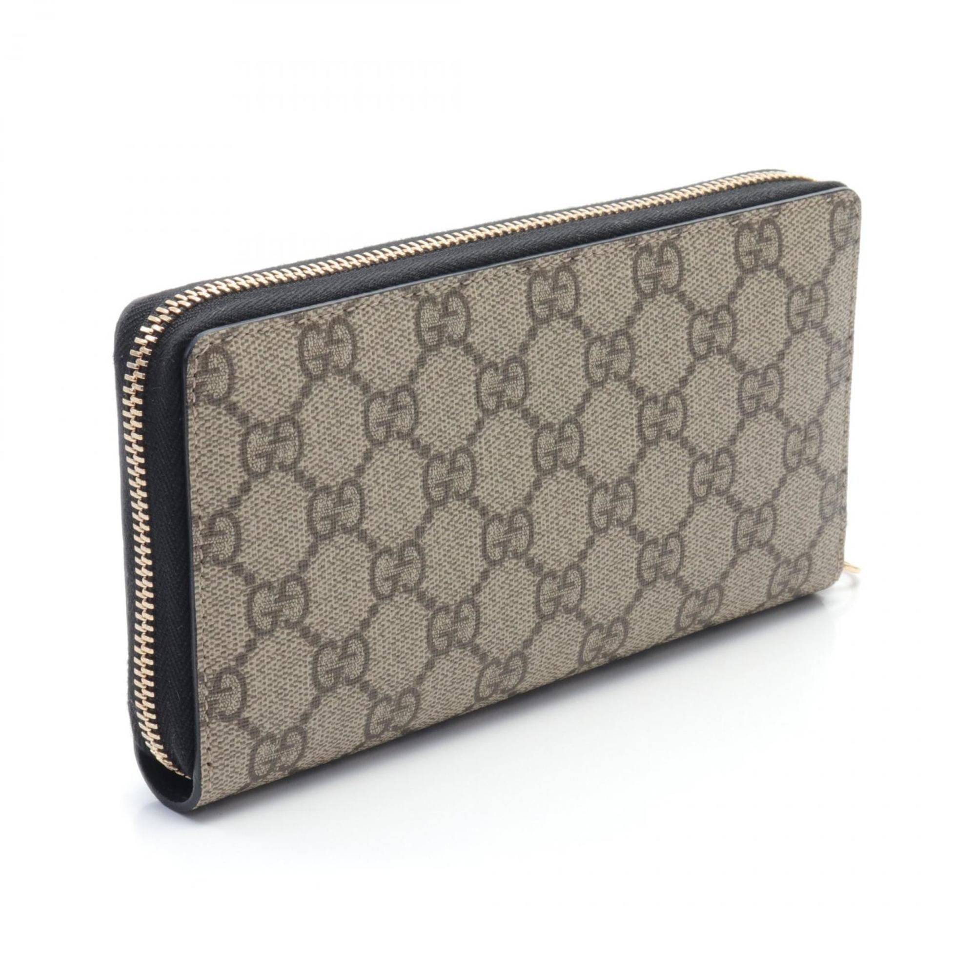 GUCCI GG Supreme Round Long Wallet Coated Canvas Leather Women's Beige Brown 410102