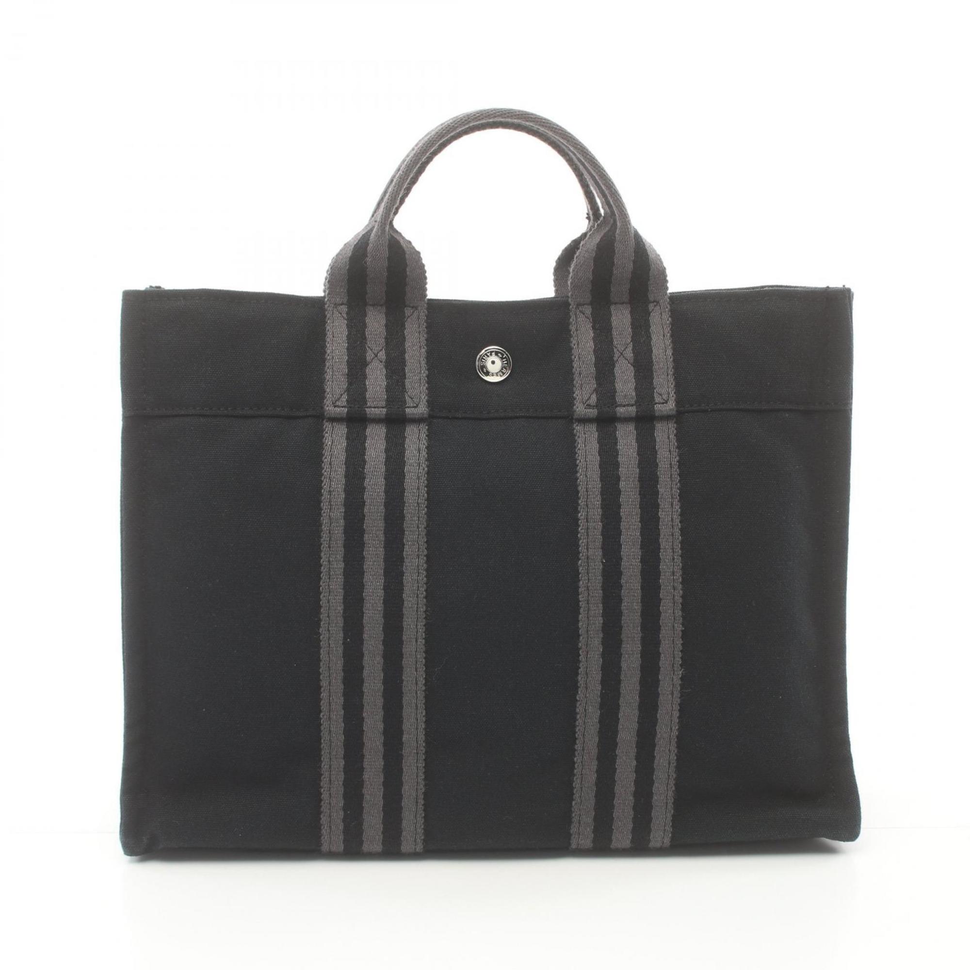 Hermes HERMES Foul Tote PM Bag Canvas Women's Black Grey