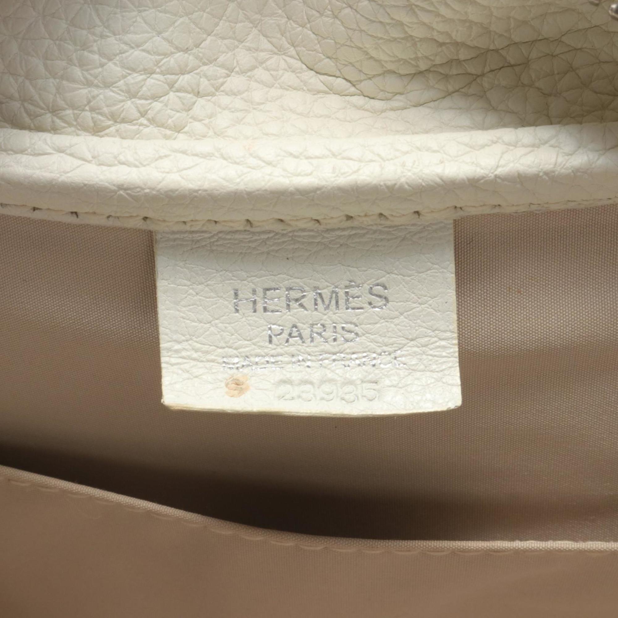 Hermes HERMES Pouch Bag Toile Officier Taurillon Clemence Women's Khaki White