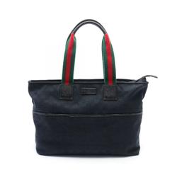 Gucci GG Canvas Webbing Line Tote Bag Leather Women's Black Green Red 155524