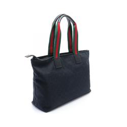 Gucci GG Canvas Webbing Line Tote Bag Leather Women's Black Green Red 155524