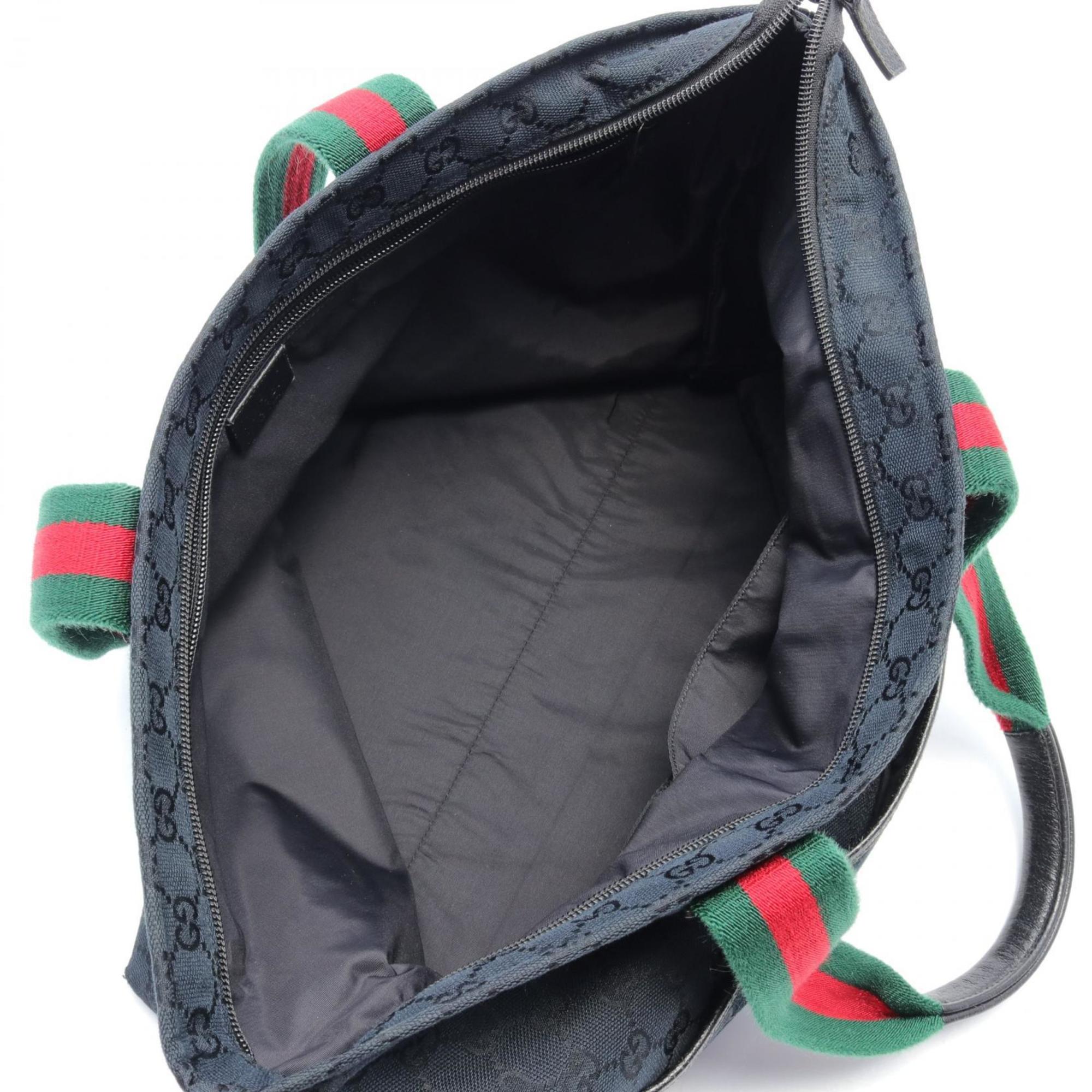 Gucci GG Canvas Webbing Line Tote Bag Leather Women's Black Green Red 155524