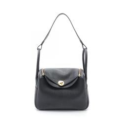 Hermes Lindy 26 Shoulder Bag, Taurillon Clemence, Women's, Black, H073428CC