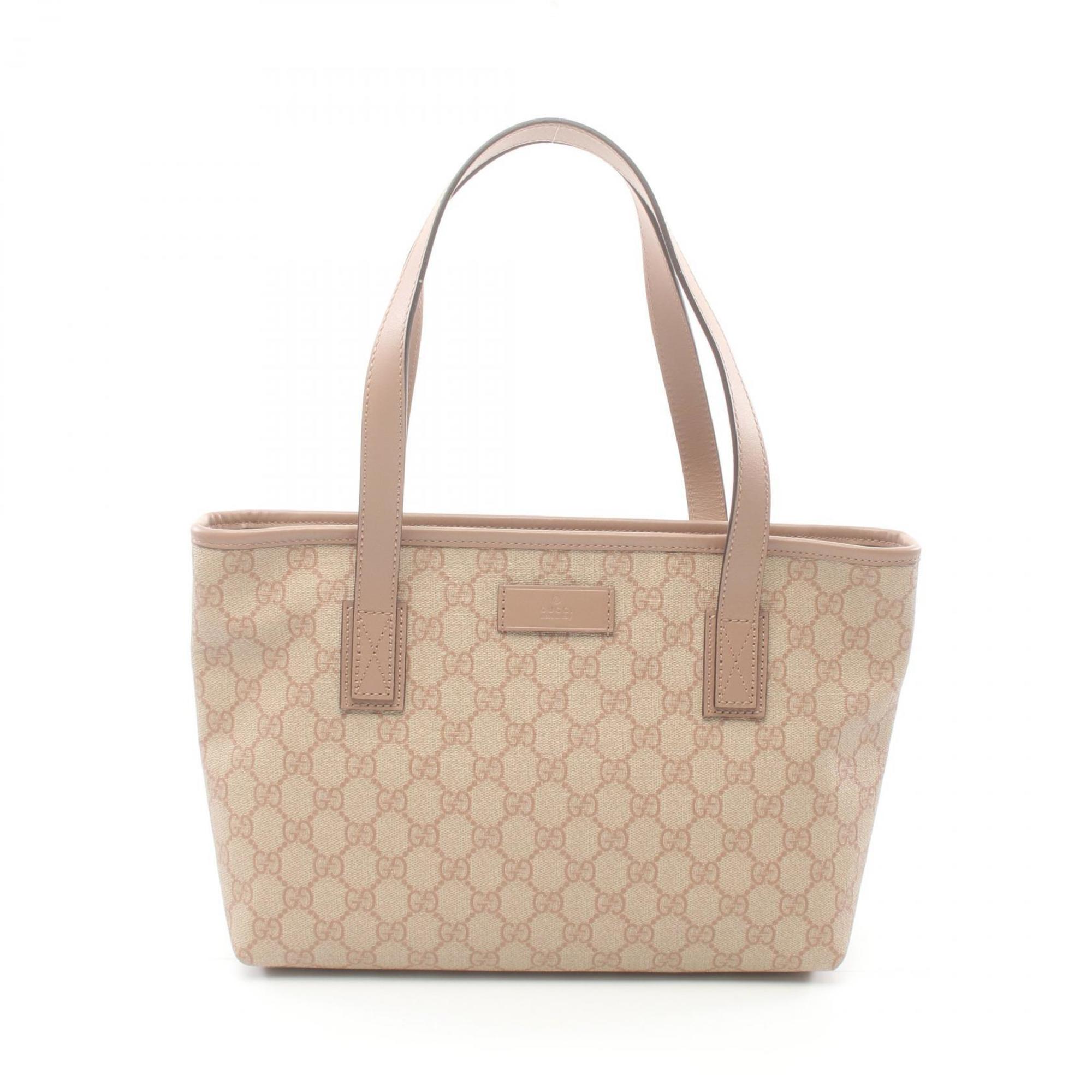 GUCCI GG Supreme Tote Bag, Coated Canvas, Leather, Women's, Beige, Pink, 211138