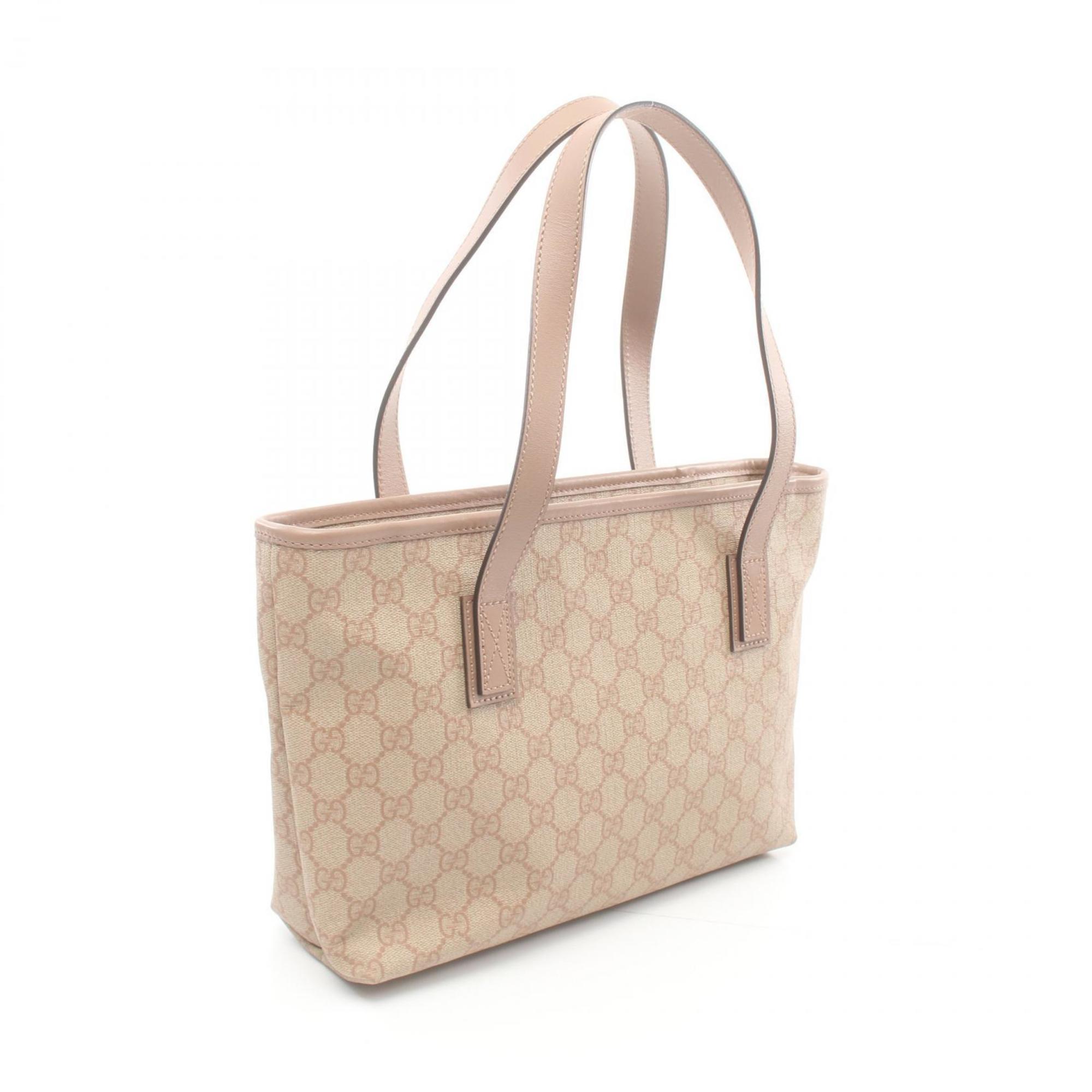 GUCCI GG Supreme Tote Bag, Coated Canvas, Leather, Women's, Beige, Pink, 211138