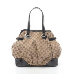 Gucci GG Canvas Tote Bag, Canvas, Patent Leather, Women's, Beige, Black, 203529