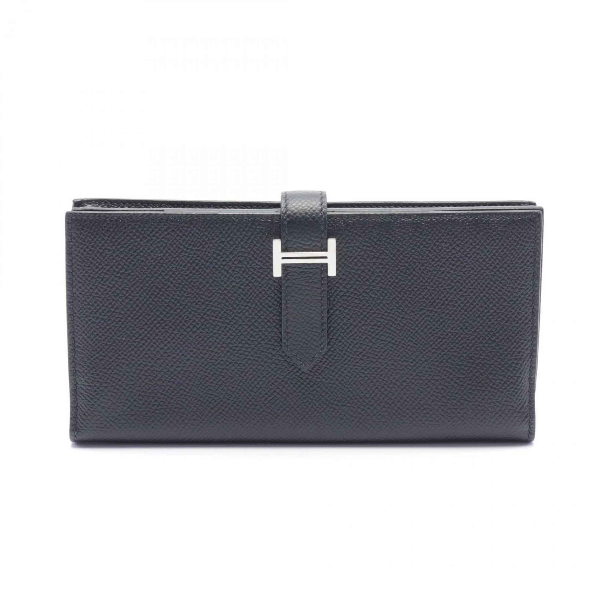 Hermes HERMES Bearn Soufflet Bi-fold Long Wallet Epsom Leather Women's Black