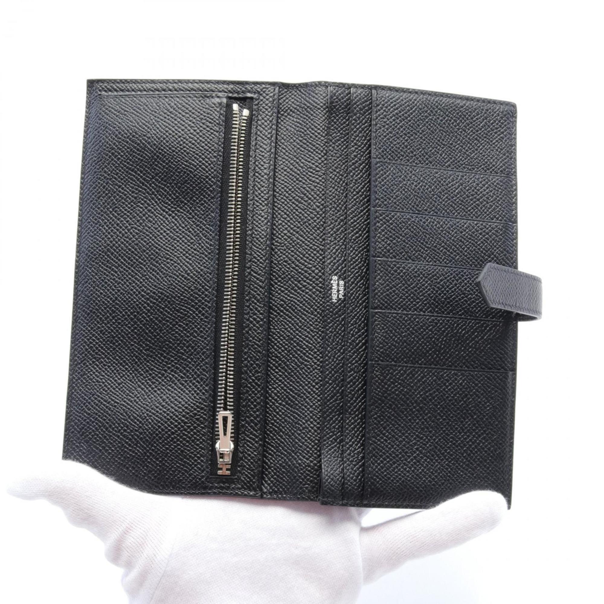 Hermes HERMES Bearn Soufflet Bi-fold Long Wallet Epsom Leather Women's Black