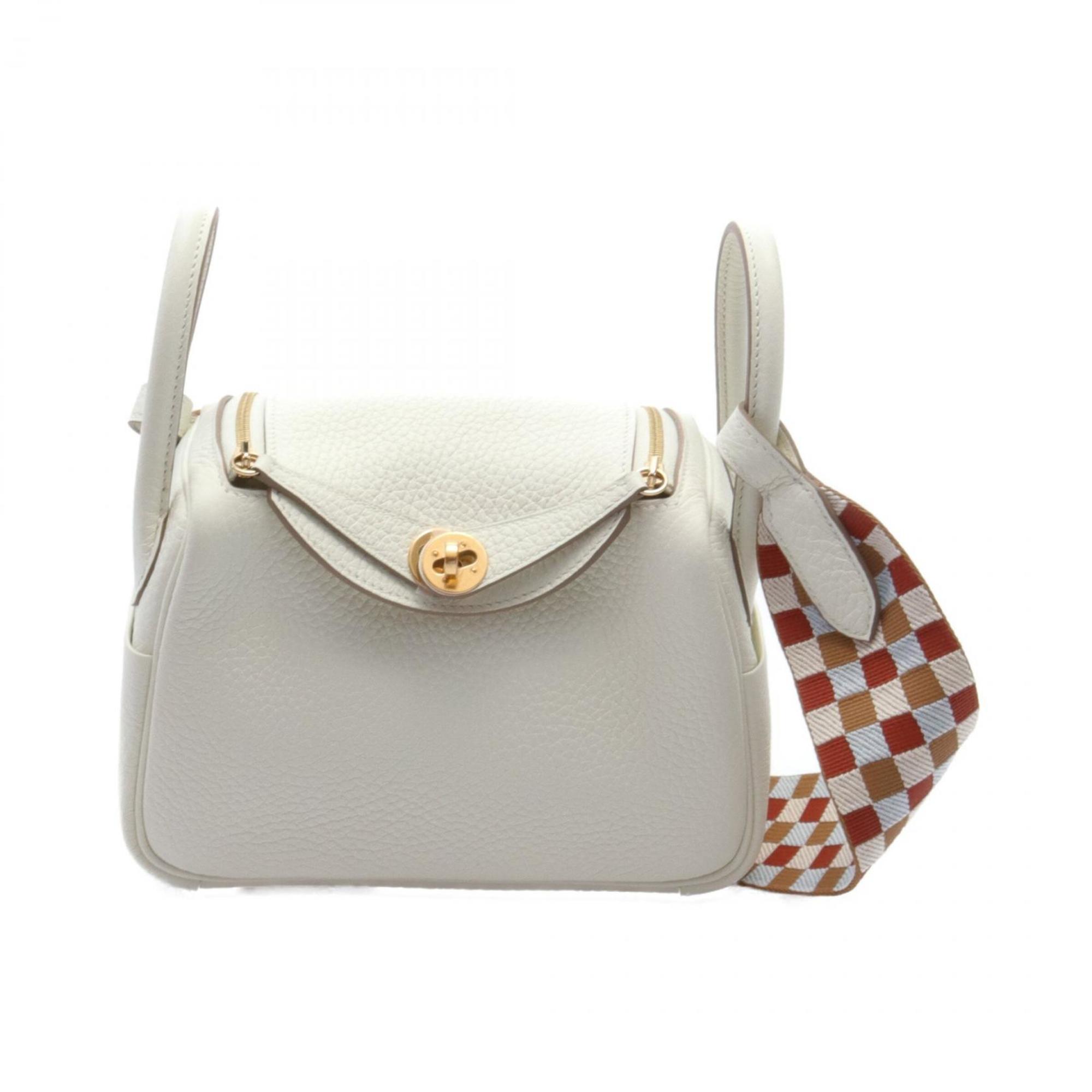 Hermes Lindy Maxi-Quadrille Gripere Shoulder Bag Taurillon Clemence Women's White 079086CC