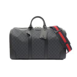 Gucci GG Supreme Boston Bag, Coated Canvas, Leather, Men's, Black, Grey, 478323K5IAN1095