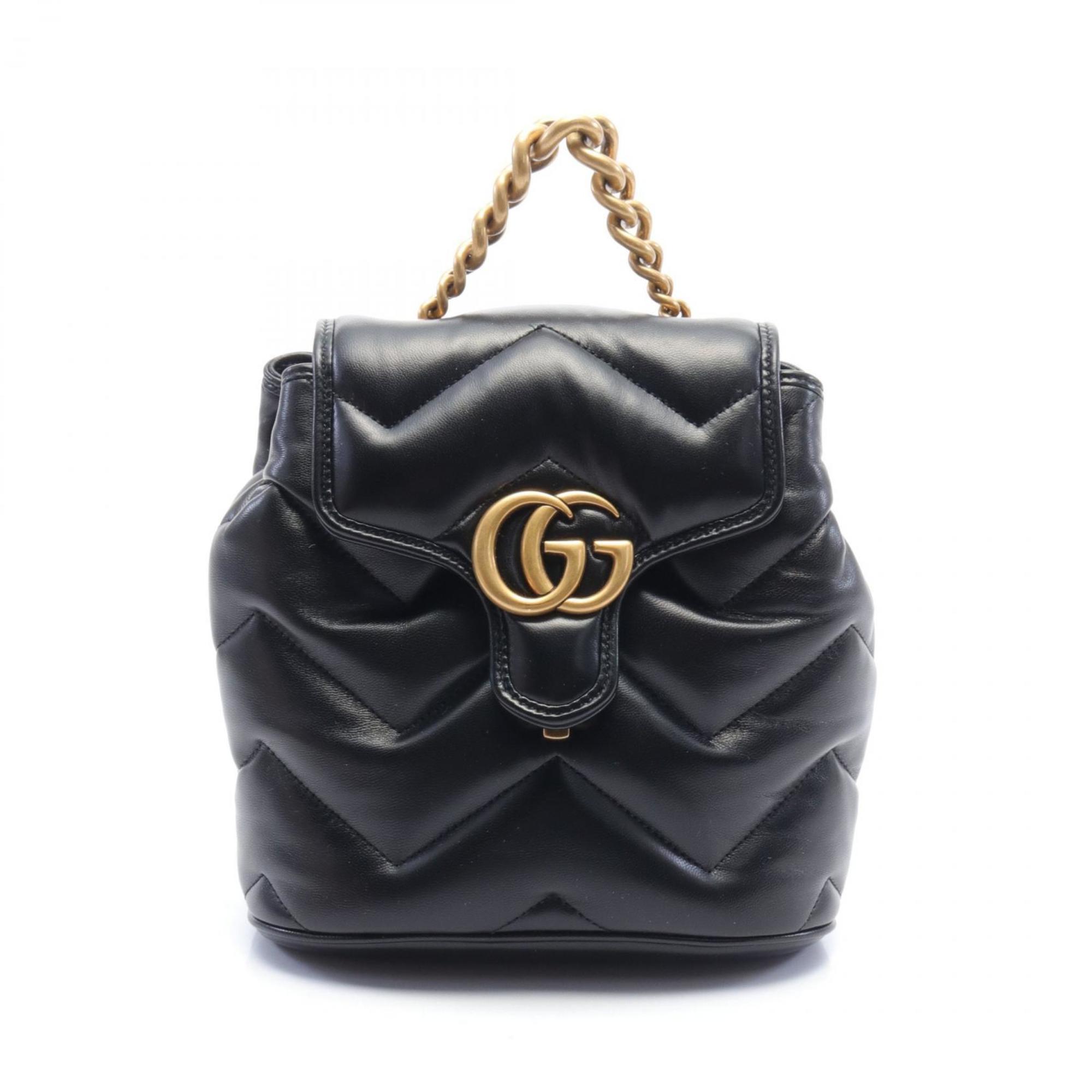 Gucci GG Marmont Backpack Bag Leather Women's Black 777253AAC741000