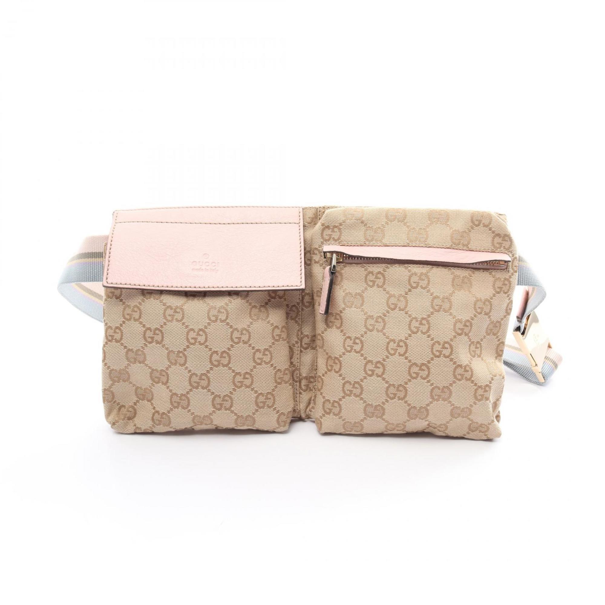 Gucci GG Canvas Waist Bag Body Leather Men Women Beige Pink Multicolor 28566