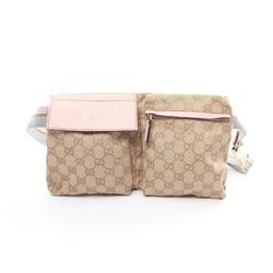 Gucci GG Canvas Waist Bag Body Leather Men Women Beige Pink Multicolor 28566