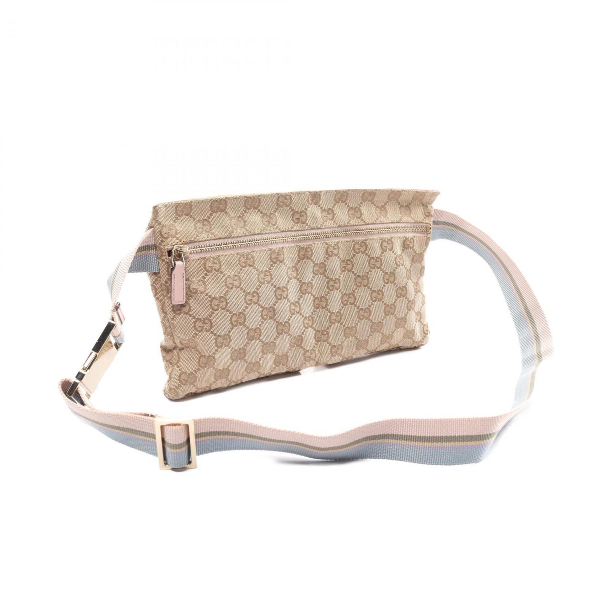 Gucci GG Canvas Waist Bag Body Leather Men Women Beige Pink Multicolor 28566