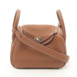 Hermes Lindy Shoulder Bag, Taurillon Clemence, Women's, Brown, S metal fittings, W engraved