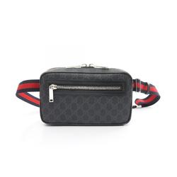 Gucci GG Supreme Belt Bag, Waist Body Coated Canvas, Leather, Men's, Black, Grey, 792094FADJM1043