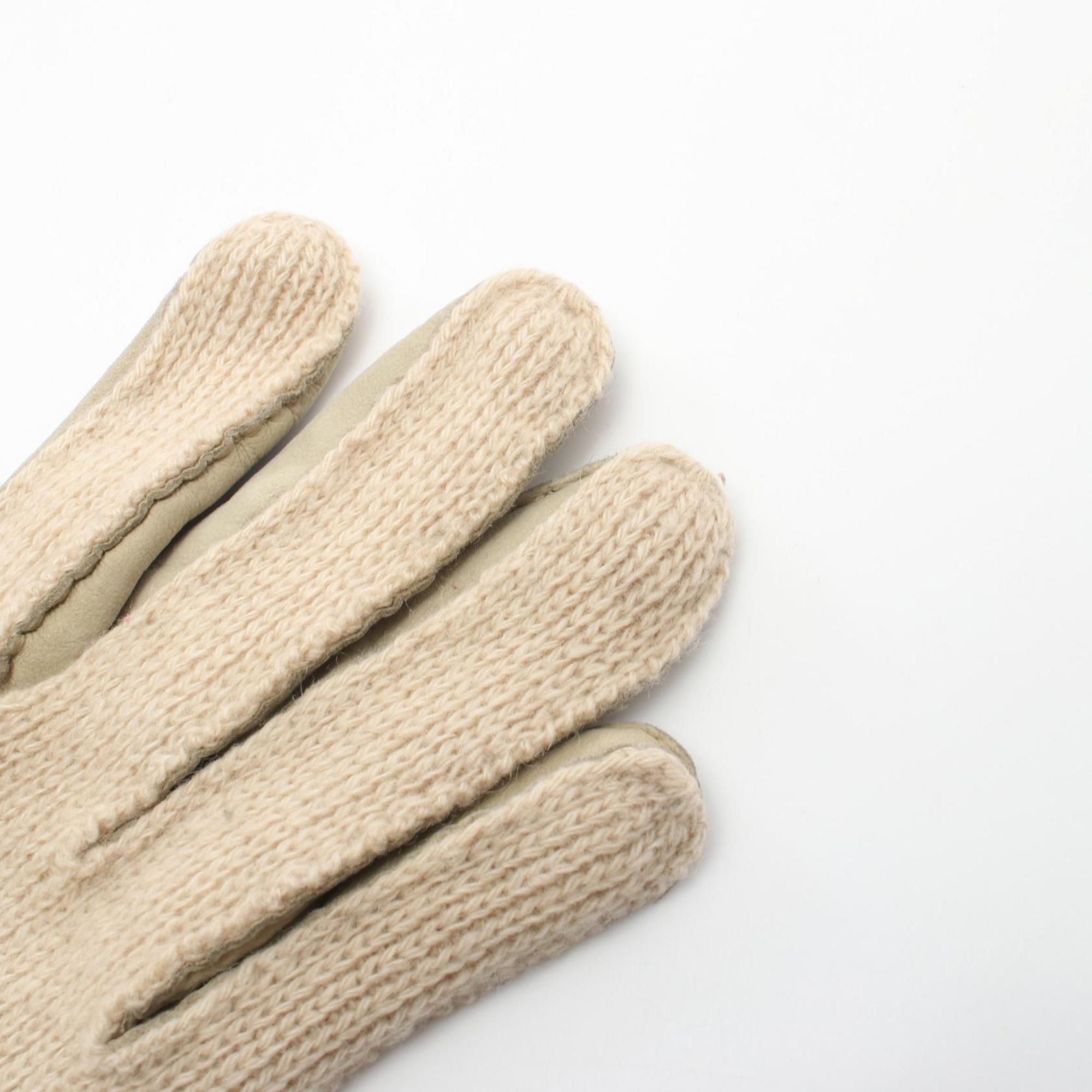 HERMES Gloves Clothing Leather Cashmere Women's Beige