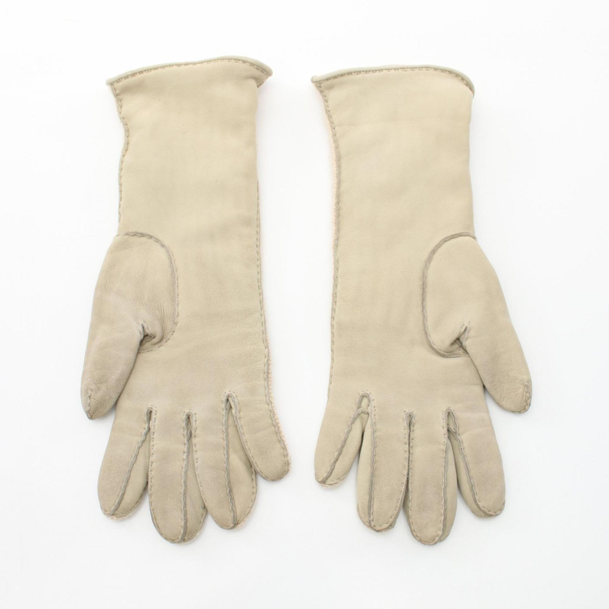 HERMES Gloves Clothing Leather Cashmere Women's Beige