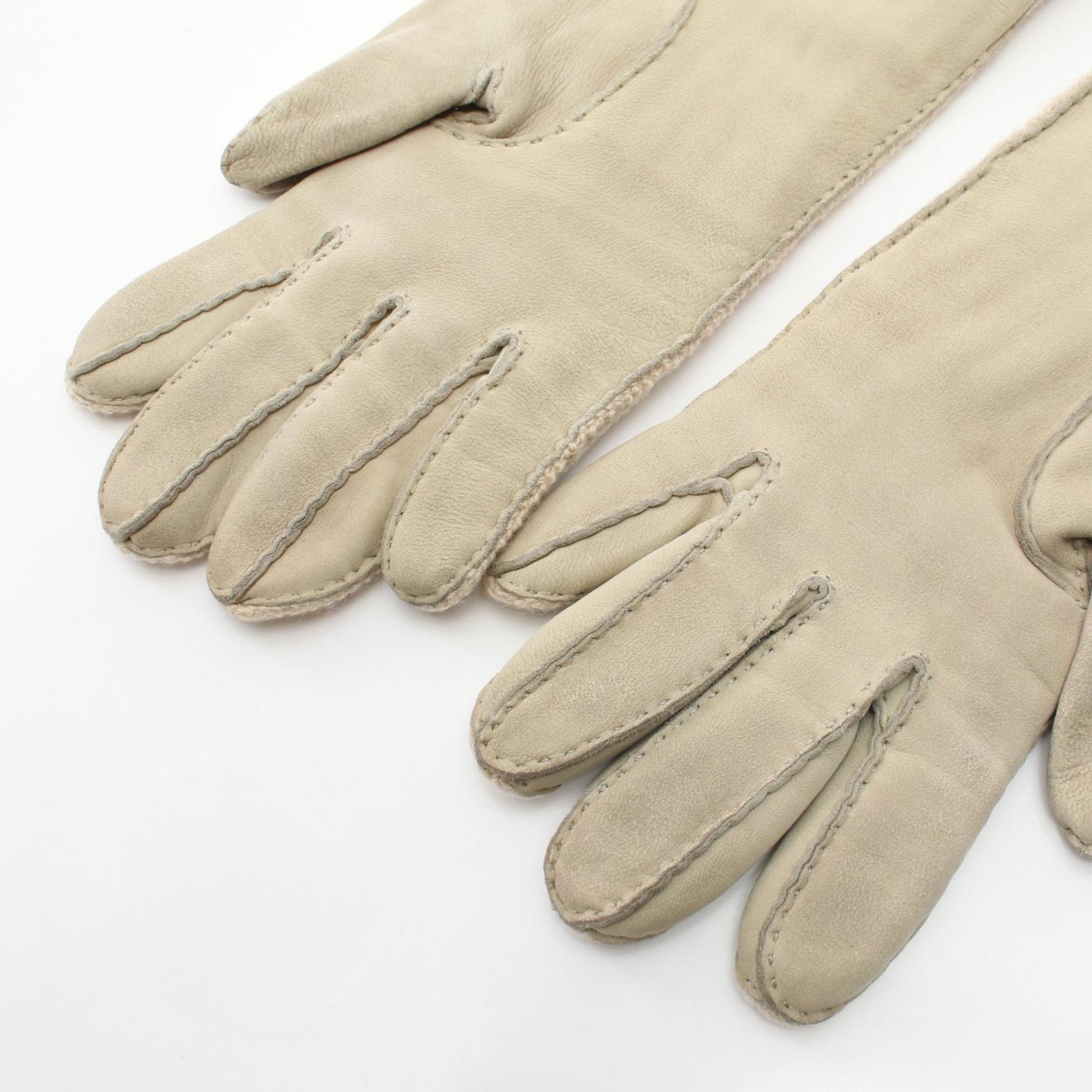 HERMES Gloves Clothing Leather Cashmere Women's Beige