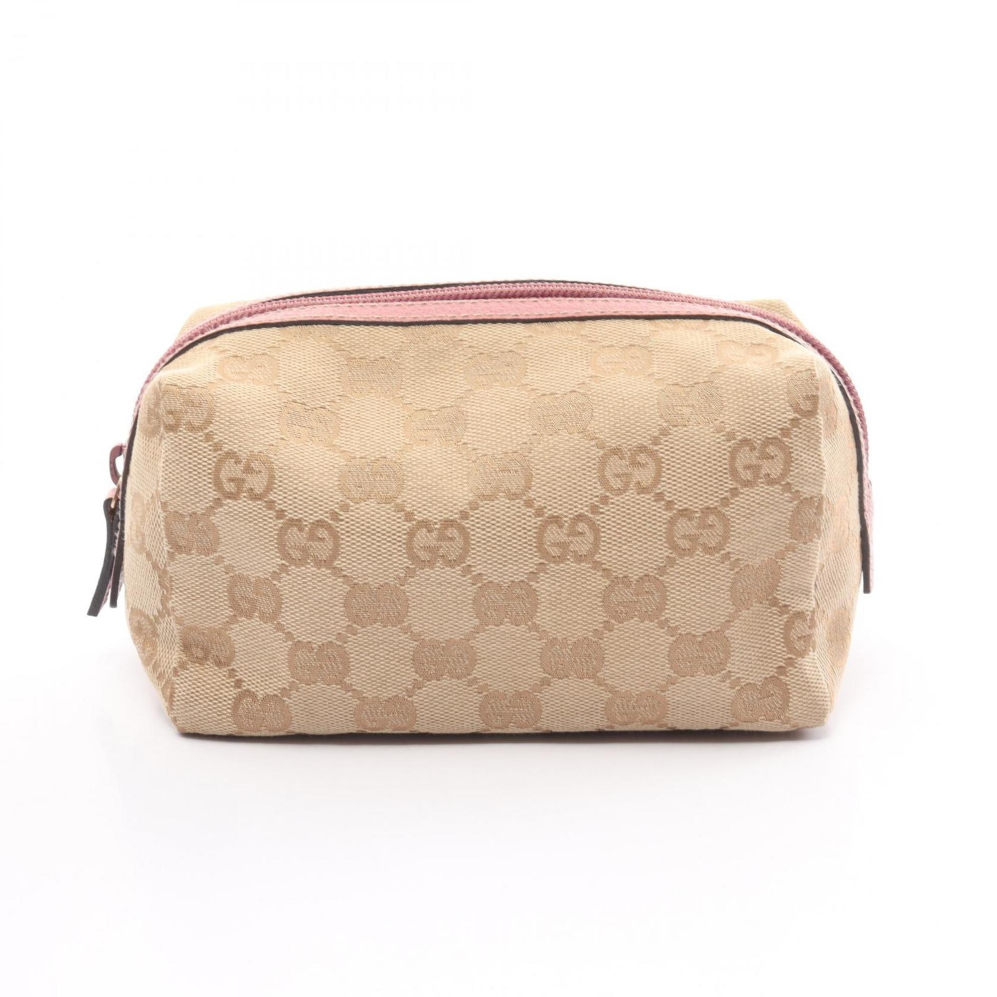 GUCCI GG Canvas Pouch Bag Leather Women's Beige Pink