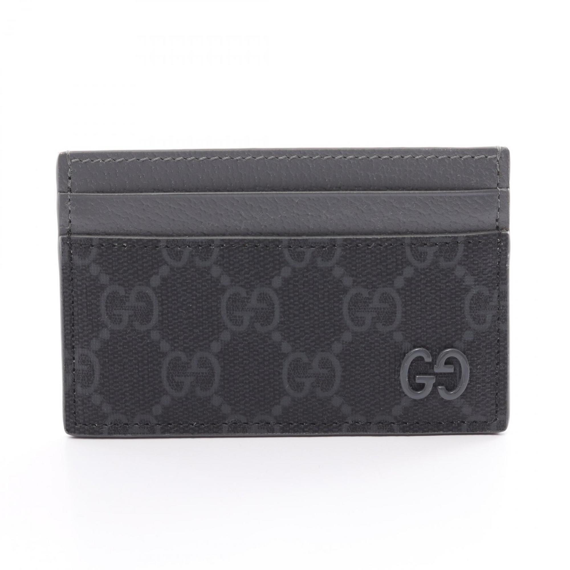 GUCCI GG Supreme Business Card Holder/Card Case Coated Canvas Leather Men's Black Grey 768248FACQC1048